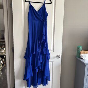 Lulus Blue Ruffle Asymetrical Dress